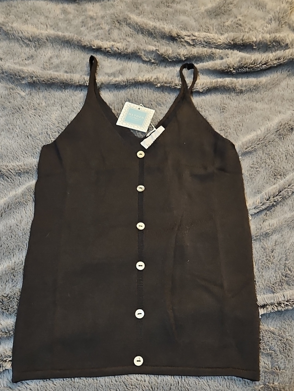 Hayden Black Button-Front Ribbed V-Neck Camisole